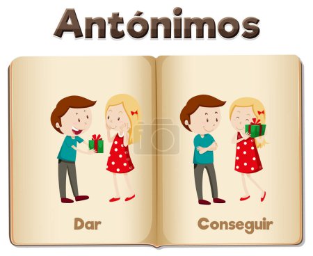 Illustration for Vector cartoon illustration of Spanish words for Give and Get - Royalty Free Image