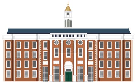 Ilustración de Una vibrante ilustración de dibujos animados vectoriales de Harvard Hall y otros edificios universitarios - Imagen libre de derechos