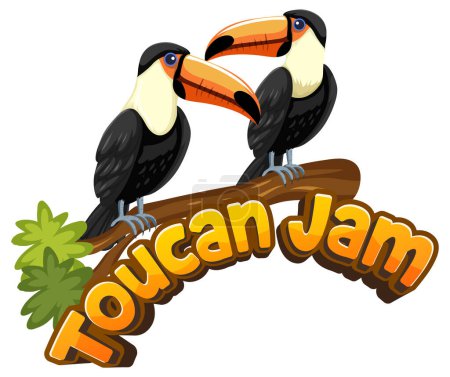 Illustration for A hilarious cartoon illustration featuring a cute toucan jamming - Royalty Free Image