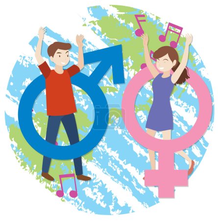 Téléchargez les illustrations : Illustration vectorielle d'un homme et d'une femme debout sur Terre - en licence libre de droit