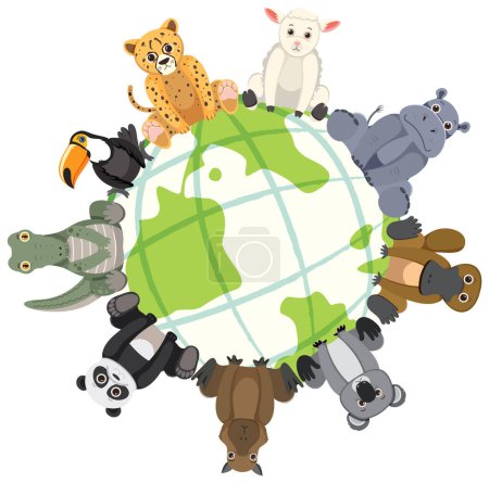 Ilustración de Ilustración de dibujos animados vectoriales de animales salvajes en un globo - Imagen libre de derechos