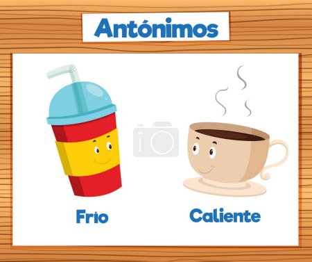 Illustration for Illustrated picture cards in Spanish for learning antonyms - Royalty Free Image