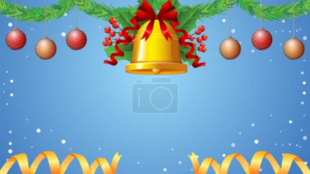 Ilustración de Un vibrante y alegre fondo con temática navideña con adornos coloridos, bolas y una campana de cinta - Imagen libre de derechos
