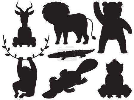 Illustration for A group of wild animals depicted in a minimalistic cartoon silhouette - Royalty Free Image