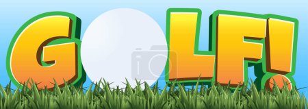 Illustration for Vector cartoon illustration of a golf ball with a word golf icon on a green grass background - Royalty Free Image