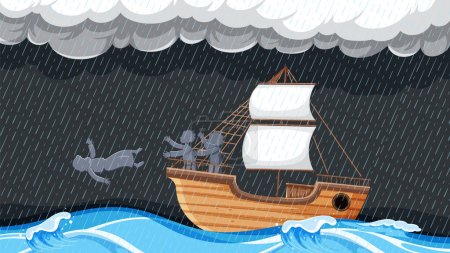 Ilustración de Nave atrapada en la tormenta, Jonás tirado por la borda - Imagen libre de derechos