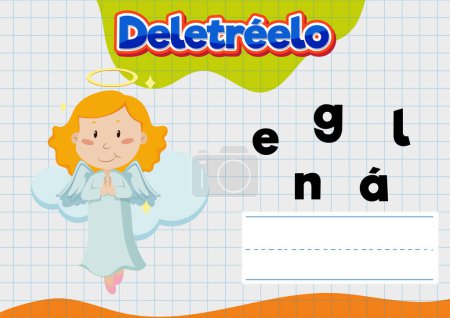 Illustration for An angel-themed educational worksheet for Spanish-speaking children to practice spelling - Royalty Free Image