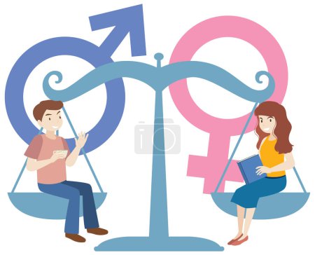 Illustration for Illustration of a man and woman symbolizing gender equality - Royalty Free Image