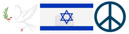 Téléchargez les illustrations : Illustration du drapeau israélien avec un oiseau blanc paisible volant - en licence libre de droit