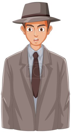 Illustration for A vector cartoon illustration of a young Robert Oppenheimer dressed in a hat and suit - Royalty Free Image