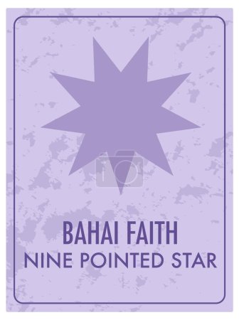 Téléchargez les illustrations : Une carte violette illustrée représentant le symbole à neuf branches de la foi bahai - en licence libre de droit