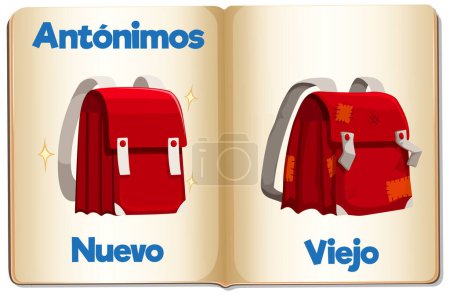 Téléchargez les illustrations : Une illustration vectorielle de dessins animés de mots espagnols pour nouveaux et anciens dans l'éducation - en licence libre de droit