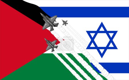 Ilustración de Una vibrante ilustración de dibujos animados vectoriales de una bandera mixta que representa a Palestina e Israel - Imagen libre de derechos