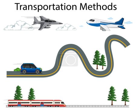 Téléchargez les illustrations : Illustration de différentes méthodes de transport utilisant différents modes - en licence libre de droit