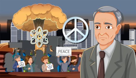 Illustration for Oppenheimer and many others protest against nuclear bomb invention - Royalty Free Image
