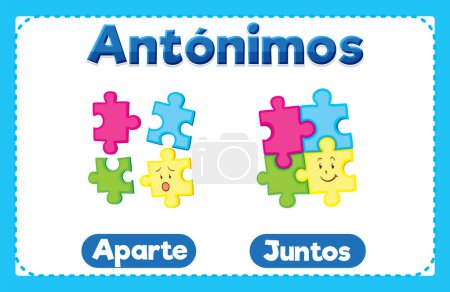 Illustration for Vector cartoon illustration of Spanish antonyms, Aparte and Juntos means apart and together - Royalty Free Image
