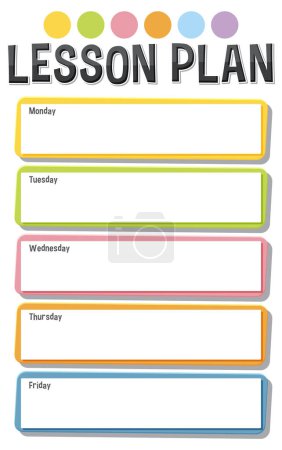 Illustration for A vibrant and organized weekly planner template for lesson planning - Royalty Free Image