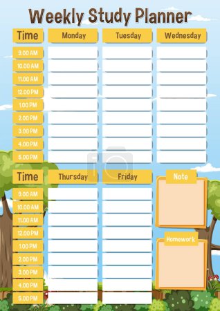 Illustration for Weekly Lesson Plan Template Divided by Each Hour Schedul - Royalty Free Image