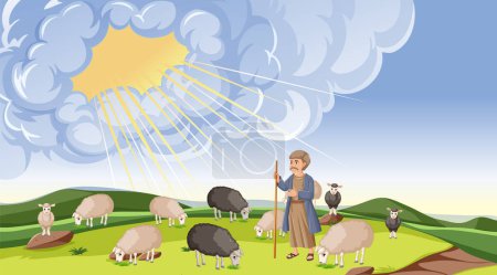 Ilustración de Ilustración de Dios enviando un mensaje a Noé en una historia religiosa - Imagen libre de derechos