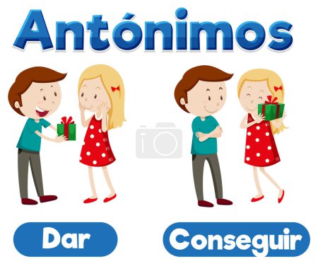 Illustration for Vector cartoon illustration of Spanish words for give and get - Royalty Free Image