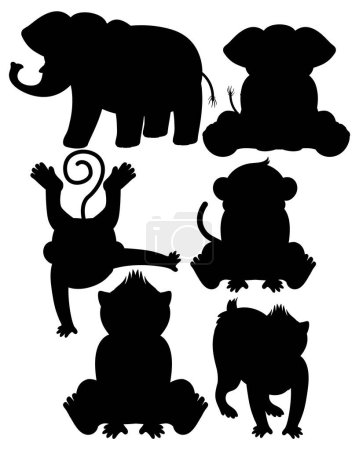 Ilustración de Una colección de ilustraciones de dibujos animados vectoriales con varias siluetas de animales salvajes - Imagen libre de derechos