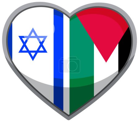 Ilustración de Una ilustración vectorial de dibujos animados de una bandera en forma de corazón, que simboliza el amor, la unidad y la paz entre Israel y Palestina - Imagen libre de derechos