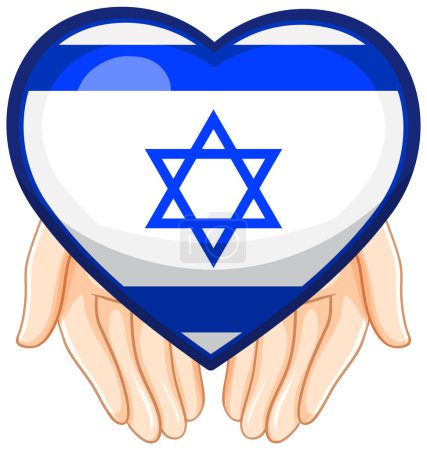Illustration for Supporting Israel with a heart-shaped flag held by human hands - Royalty Free Image