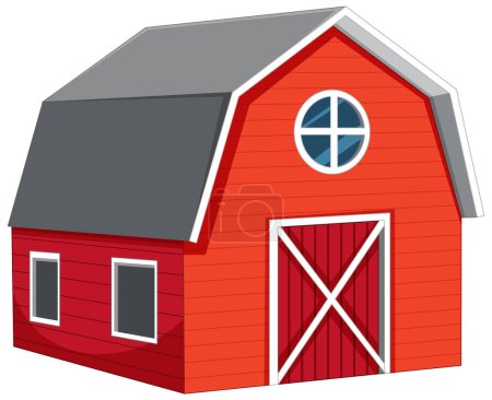 Téléchargez les illustrations : Une charmante illustration de dessin animé d'une maison de grange isolée - en licence libre de droit