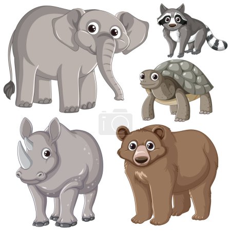 Ilustración de Un animado grupo de animales salvajes en un vibrante estilo de dibujos animados - Imagen libre de derechos