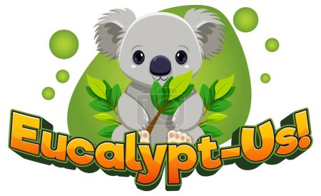 Téléchargez les illustrations : Adorable koala grignoter sur feuilles d'eucalyptus dans un dessin animé drôle - en licence libre de droit
