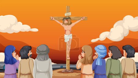 Illustration for Illustration of Jesus on the cross in a cartoon style - Royalty Free Image