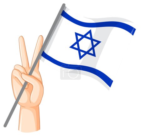 Téléchargez les illustrations : Illustration vectorielle d'une main humaine tenant un drapeau israélien avec un signe de paix - en licence libre de droit