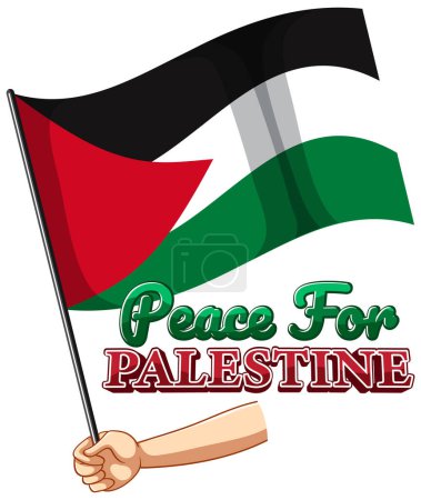 Téléchargez les illustrations : Illustration d'une main tenant un drapeau palestinien pour le soutien et la paix - en licence libre de droit