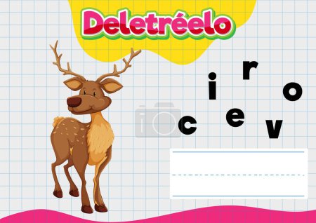 Illustration for An educational picture of a deer-themed spelling worksheet in Spanish - Royalty Free Image