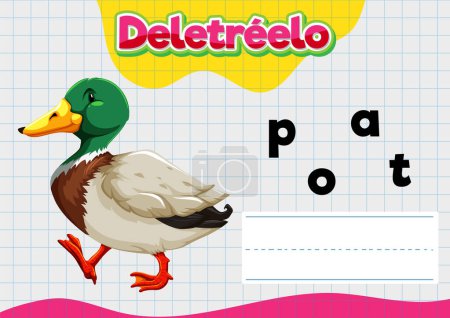 Ilustración de Imagen educativa de una hoja de trabajo de ortografía temática de pato en español - Imagen libre de derechos