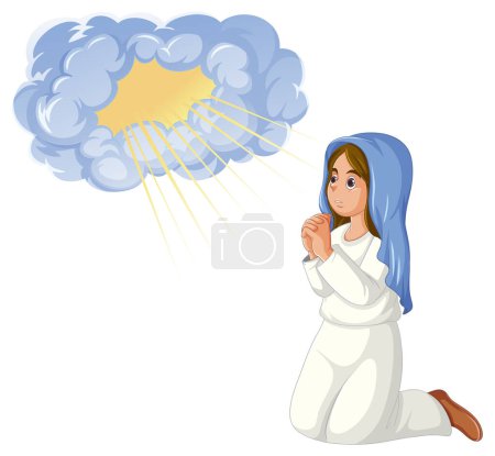 Ilustración de María busca guía divina a través de la oración en una narración bíblica - Imagen libre de derechos