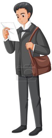 Illustration for A man stands attentively, absorbed in the contents of a letter - Royalty Free Image