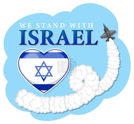 Téléchargez les illustrations : Illustration d'un panneau de drapeau israélien avec un avion militaire volant - en licence libre de droit