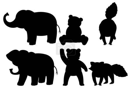 Illustration for A collection of vector cartoon illustrations featuring various wild animal silhouettes - Royalty Free Image