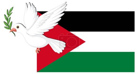 Ilustración de Una ilustración vectorial de dibujos animados de un pájaro blanco ondeando con la bandera de Palestina, simbolizando la paz - Imagen libre de derechos