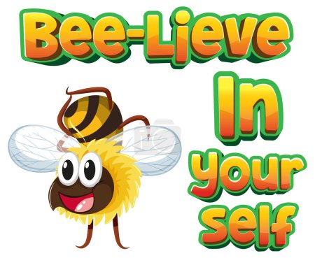 Téléchargez les illustrations : Pun drôle du mot "abeille-lieve" avec une abeille de dessin animé mignon - en licence libre de droit