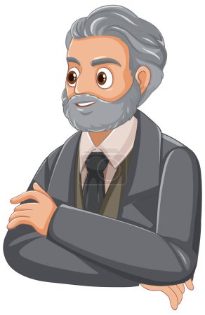 Illustration for A charming vector illustration of an old man in a suit - Royalty Free Image