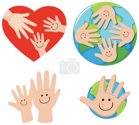 Illustration for Colorful vector cartoon illustration of human hands with a smile on them - Royalty Free Image