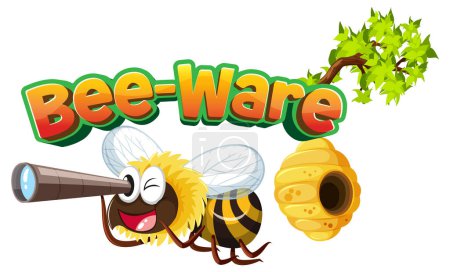 Ilustración de Una graciosa ilustración de dibujos animados con una linda abeja con un divertido juego de palabras - Imagen libre de derechos