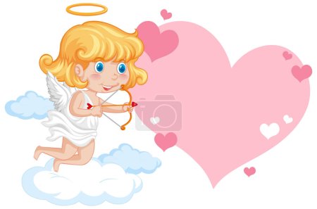 Vector illustration of an adorable angel holding a heart arrow