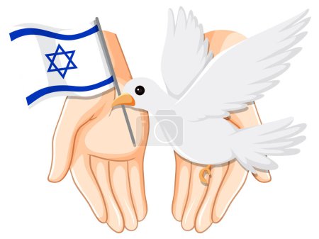 Ilustración de Ilustración de una mano sosteniendo un pájaro blanco con la bandera de Israel simbolizando la paz - Imagen libre de derechos