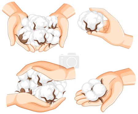 Illustration for Colorful vector illustration of human hands holding cotton - Royalty Free Image