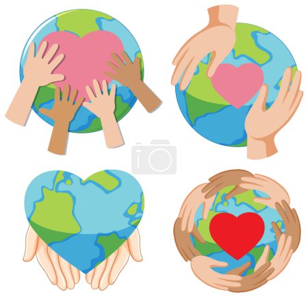 Téléchargez les illustrations : Illustration de mains humaines tenant un signe du globe - en licence libre de droit