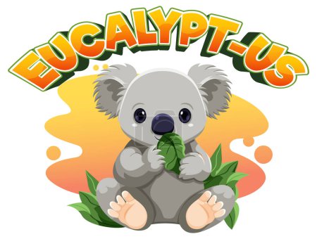 Téléchargez les illustrations : Adorable dessin animé koala grignoter sur feuilles d'eucalyptus - en licence libre de droit