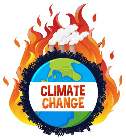 Téléchargez les illustrations : Illustration illustrant l'impact du changement climatique avec le feu sur la Terre - en licence libre de droit